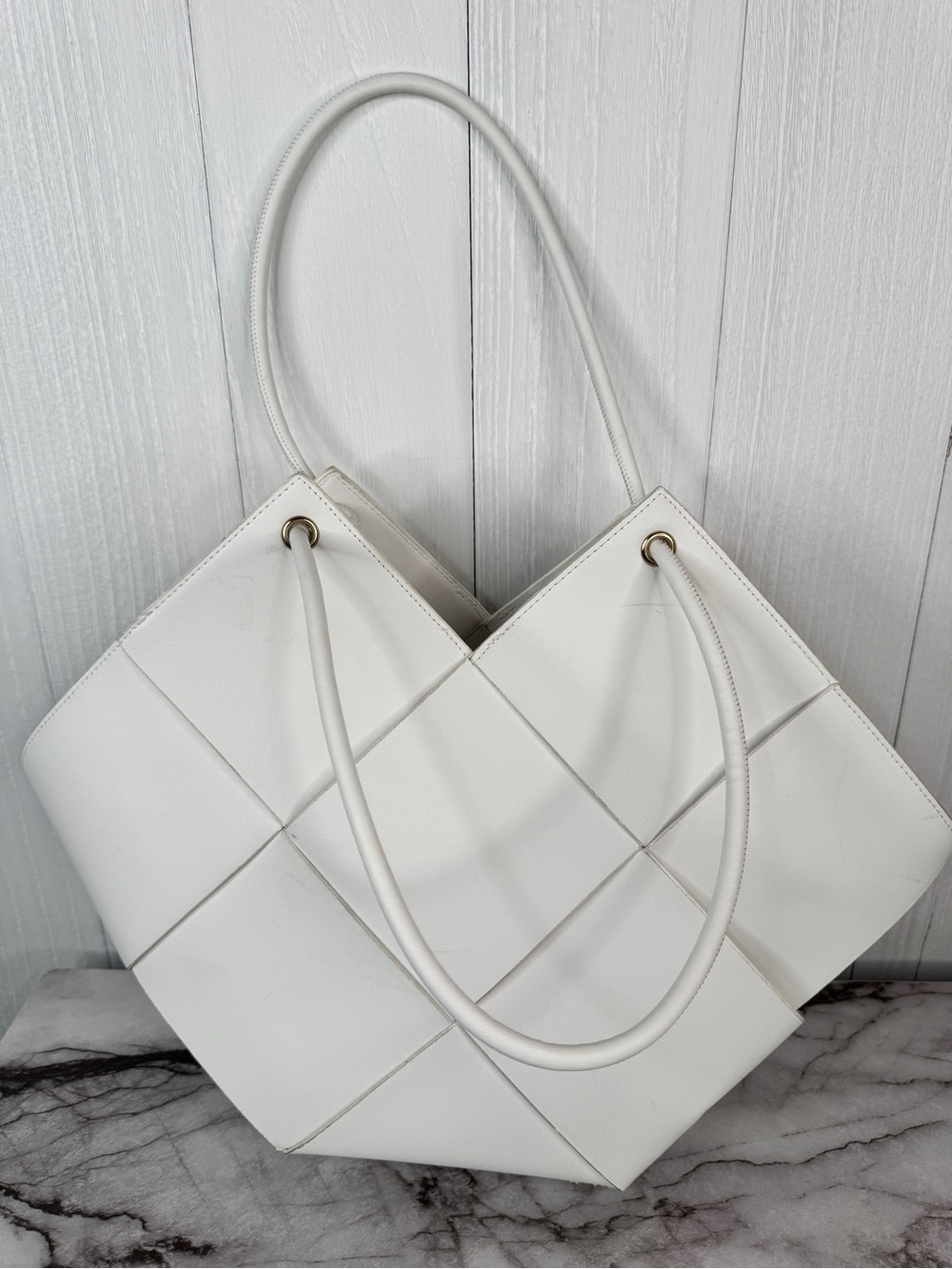 Sondra Roberts White Woven Tote Shoulder Bag